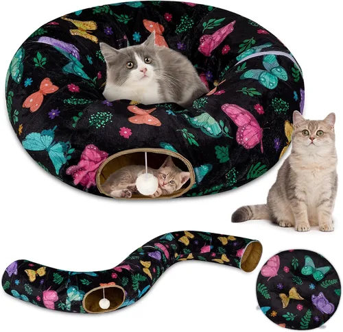 Bienbee - Túnel para gatos, túnel para gatos 2 en 1 en forma de S, túneles plegables para gatos de interior, grandes, tubos para gatos, cueva para