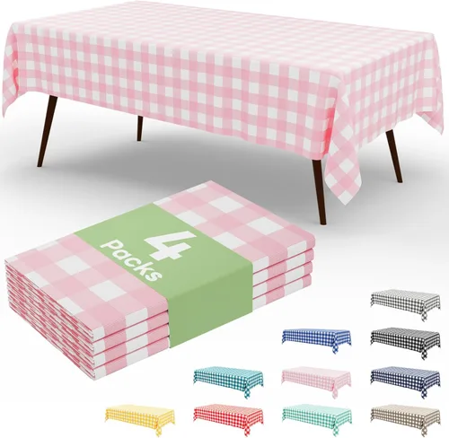 Vista 22 de misaya Paquete de 4 manteles desechables de búfalo, mantel de plástico impermeable de 54 x 72 pulgadas, manteles rectangulares a cuadros caqui
