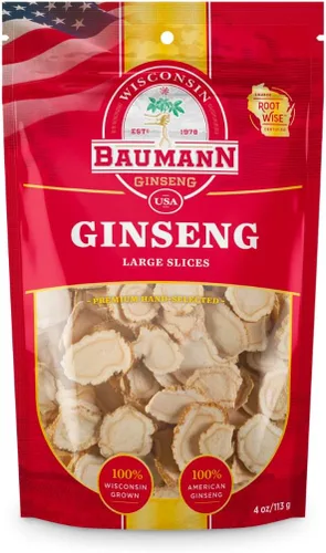 Vista 9 de Baumann Wisconsin Ginseng - Rebanadas medianas de 4 onzas - Hierba de ginseng Panax 100% natural, ginseng americano puro secado para una mayor