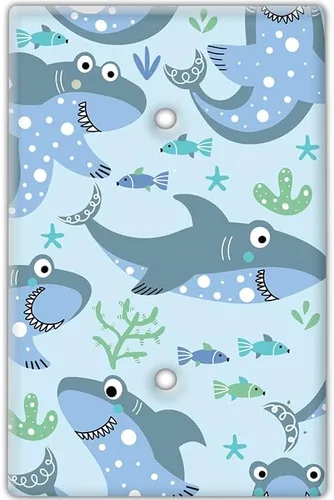 Vista 13 de Decorative Wall Switch Cover Plate - Baby Shark Decor Switch Plate - Makes a Great Nursery Decor With Lots of Blues (Double Blank Cover)