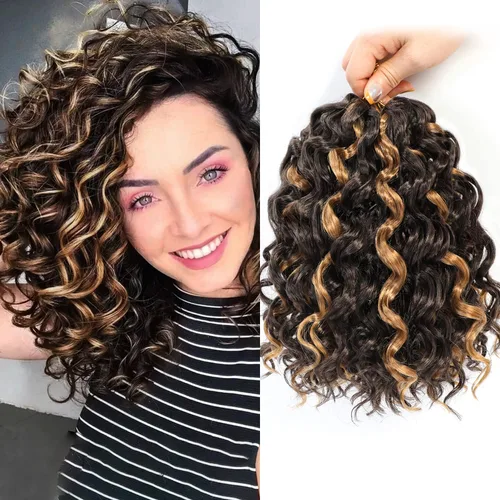 Vista 37 de Gogo Curl Cabello de Ganchillo Rizado de 8 Pulgadas Cabello Corto Rizado de Ganchillo para Mujeres Negras Rizo de Playa Onda de Agua Cabello Rizado