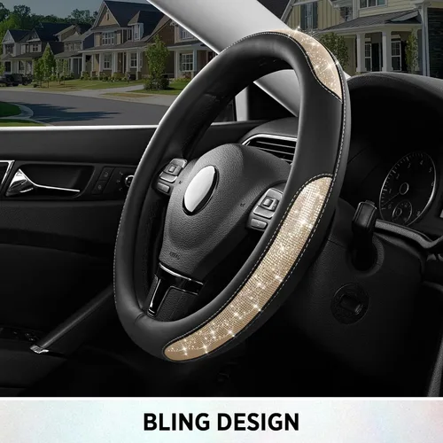 Vista 7 de Road Comforts Pixel Glitter - Funda para volante de cuero de 14.5 a 15 pulgadas, ajuste cómodo, agarre de cuero antideslizante, diseño elegante