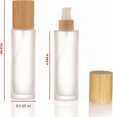 Vista 3 de COSIDEA 6 botellas vacías de vidrio esmerilado de 1.0 fl oz / 1 onza con tapas cuentagotas de bambú de madera para suero y aceite esencial