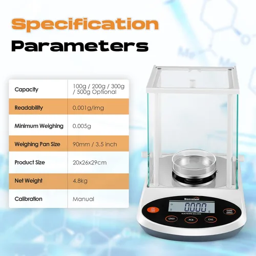 Vista 4 de Bonvoisin Balanza analítica de 500 gx1 mg báscula de laboratorio de precisión báscula electrónica digital, escala analítica de laboratorio de 1 mg