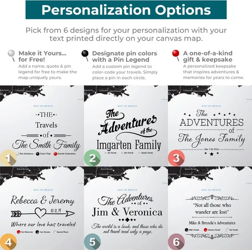 Vista 3 de Personalized Canvas Rolled Poster United States Map Wall Art – Large 24" x 36" Black Ice USA Map Poster – Push Pin Travel Decor for Home or Office