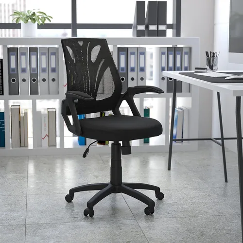 Vista 2 de Flash Furniture Sam Silla de oficina giratoria de malla negra con brazos abiertos