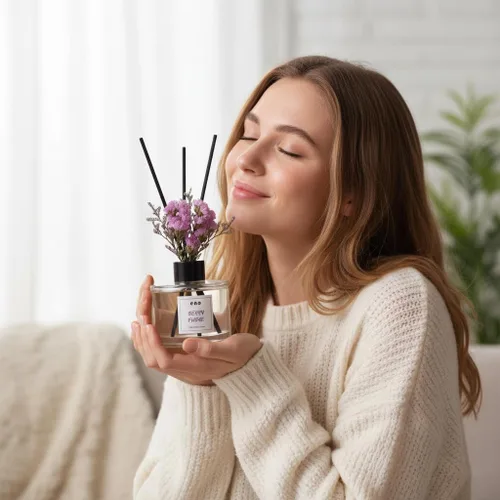 Vista 2 de juego de difusor de varillas florales, difusor perfumado con aceites esenciales y varillas, difusor de fragancia para el hogar para decoración