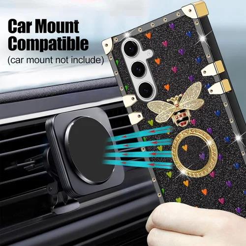 Vista 4 de nancheng for Samsung Galaxy S24 FE Case for Girls Women Stylish Luxury Bees Design Case with Ring Stand Holder + Strap Lanyard Shockproof Protection