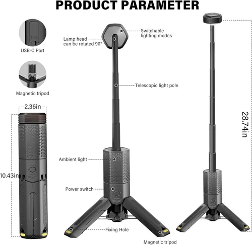 Vista 7 de Luz telescópica portátil para acampar con soporte, luz de campamento recargable de 10500 mAh con bolsa de almacenamiento, lámpara magnética Gris
