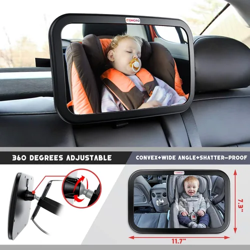 Vista 3 de Itomoro Espejo de coche para bebé, espejo de asiento de coche con gran angular, seguro e inastillable, probado y certificado de choque, instalación