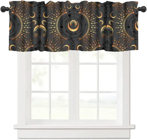 Vista 44 de Cenefa Floral Boho, Cenefa de Flores Mandala Bohemia con Hojas Tropicales, Cenefa de Bolsillo para Barra, Cenefa Oscura para Ventana para Sala