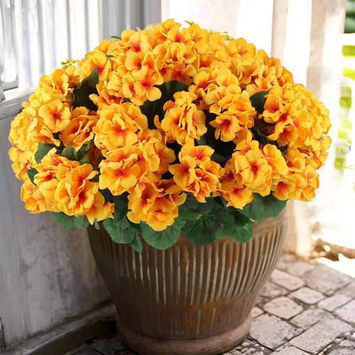 Vista 15 de Hananona 6 piezas de flores artificiales de geranio para exteriores, geranio de seda naranja, flores de patio resistentes a los rayos UV, flores