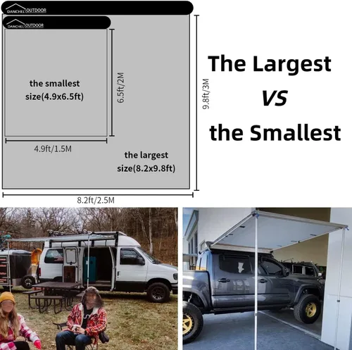 Vista 8 de DANCHEL OUTDOOR - Toldo retráctil, impermeable para vehículos: SUV, Overland, Offroad. Carpas gris para automóvil.