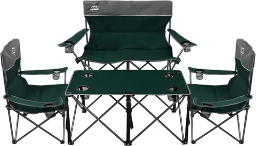 Vista 7 de Juego de 4 sillas de campamento de gran tamaño con mesa, silla de césped plegable para exteriores, soporte para tazas, portátil, silla de sofá