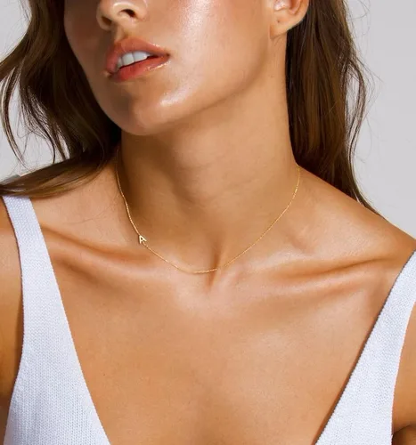 Vista 3 de Collares con inicial para mujer, delicado collar de letra dorada de 14 quilates, chapado en oro de 14 quilates, collar con inicial lateral, lindo