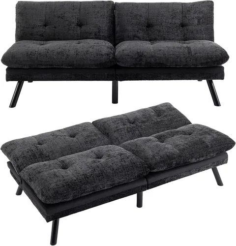 Sofá cama futón, sofá cama convertible moderno de felpilla con respaldo ajustable, sofá de 2 plazas para espacios pequeños, sofá biplaza tapizado