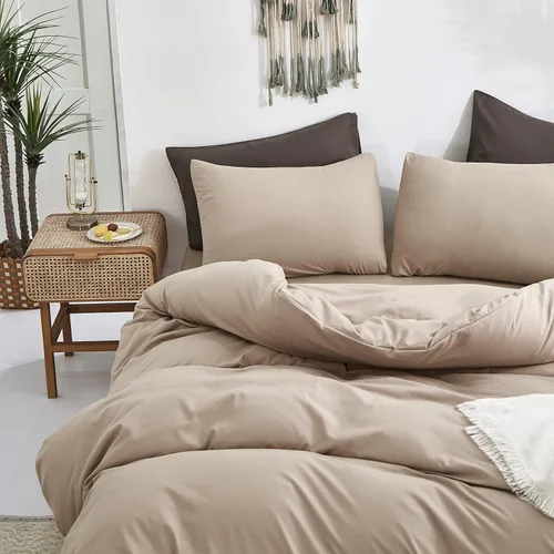 Vista 516 de CLOTHKNOW Juego de edredón de 3 piezas a cuadros color beige óxido, tamaño Full, juego de ropa de cama de cuadros edredón terracota con 2 fundas