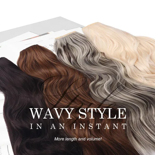 Vista 2 de Extensiones de cabello largo ondulado y rizado con clip, extensiones de cabello sintético para mujer, 20 pulgadas, 4
