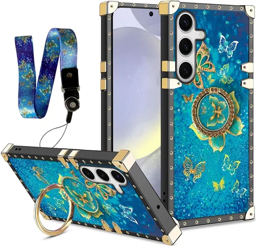 Vista 17 de nancheng for Samsung Galaxy S24 FE Case for Girls Women Stylish Luxury Bees Design Case with Ring Stand Holder + Strap Lanyard Shockproof Protection