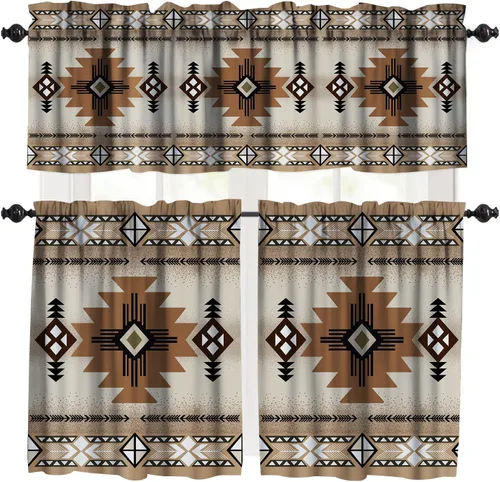 Vista 26 de Cenefa azteca navajo del suroeste, diseño geométrico abstracto étnico para ventana, cenefa con bolsillo para barra, 54 x 18 pulgadas
