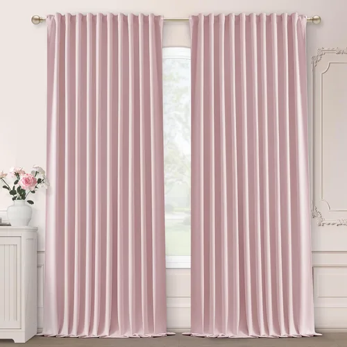 Vista 10 de SHINELAND Cortinas opacas de 102 pulgadas para sala de estar, cortinas opacas con pestaña trasera de 102 pulgadas de largo para dormitorio