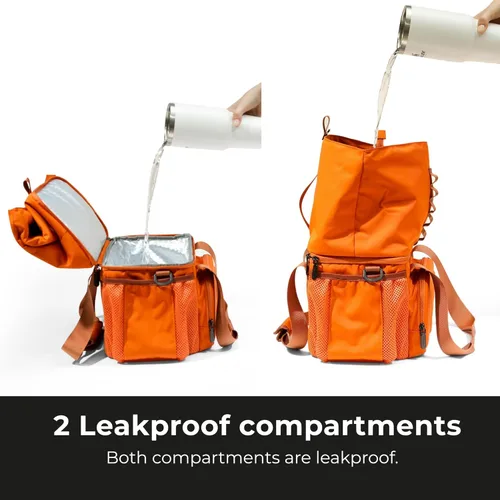 Vista 11 de Bolsa de almuerzo aislada con doble compartimento, con 2 compartimentos a prueba de fugas y tapa enrollable, lonchera de 13 L para el trabajo