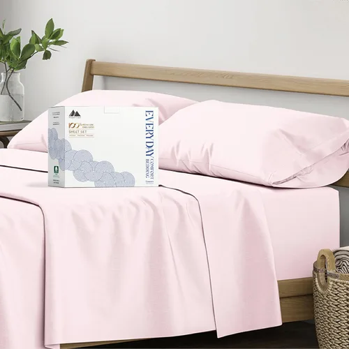 Vista 61 de Mayfair Linen Juego de sábanas de 4 piezas de tejido de percal de 100 % algodón orgánico, suave, refrescante, transpirable y con bolsillo profundo