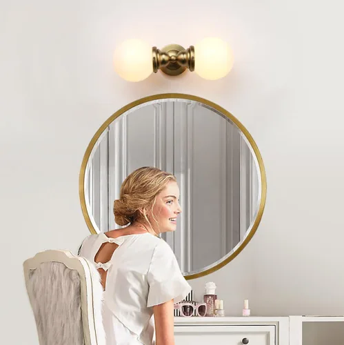 Vista 2 de Pathson Milk White Glass Wall Sconces Lighting, 2 Lights Industrial Wall Vanity Light Fixtures Brass Finish, Vintage Wall Sconce Lamp for Bathroom