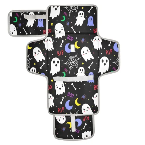 Colorful Ghosts & Moons Portable Changing Pad, Baby Changing Pad, Waterproof Diaper Changing Travel Bag for Boys and Girls