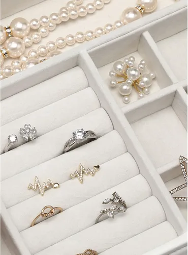 Vista 5 de DUPLUSFUN Jewelry Box Eco-friendly Leather Jewelry Travel Organizer 3 Layers Flocking Display Storage case for Mom Friends Top See-through Portable