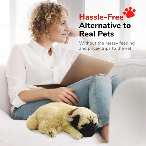 Vista 4 de Perfect Petzzz Original Petzzz Perro Pug Abrazable, Peluche Interactivo y Realista para Mascotas, Perro de Compañía con 100% Piel Sintética Hecha a