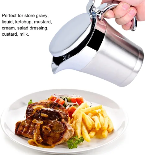 Vista 2 de Salsa de 15.2 fl oz, olla de salsa, acero inoxidable 304 con aislamiento térmico de doble pared, recipiente para servir bebidas, olla de cocina