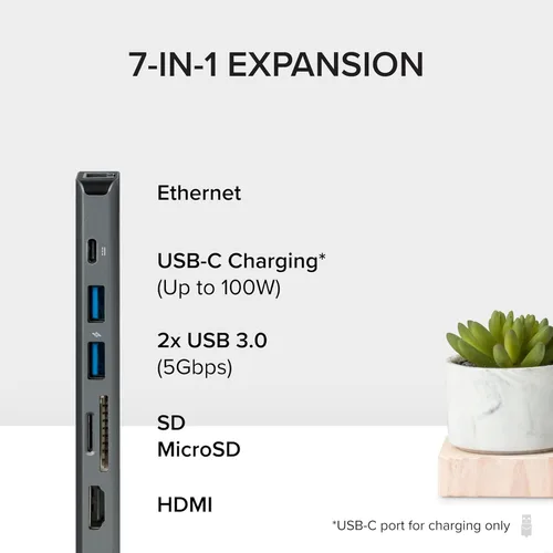 Vista 2 de Plugable Adaptador multipuerto USB C 7 en 1 con Ethernet compatible sin controladores con Mac, Windows, iPhone 15, Chromebook, USB4, Thunderbolt