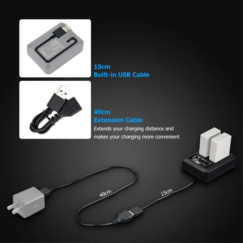 Vista 3 de EN-EL14 EN-EL14a Cargador de batería dual cable USB integrado, compatible con Nikon D3500 D3400 D3300 D3200 D3100 D5600 D5500 D5300 D5200 D5100