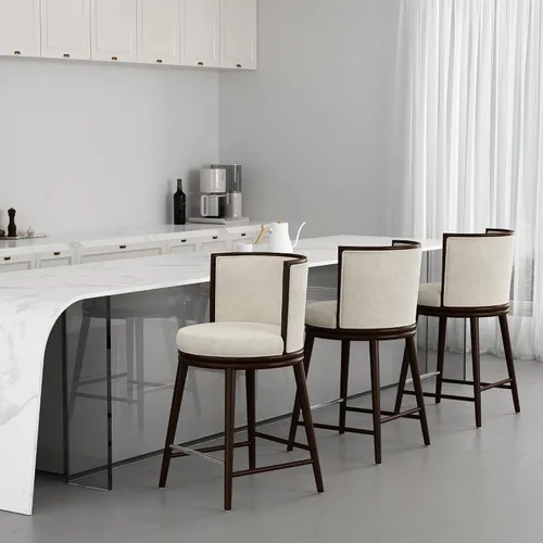 Vista 5 de Manhattan Comfort Taburete tapizado de madera moderno Evalyn Crema