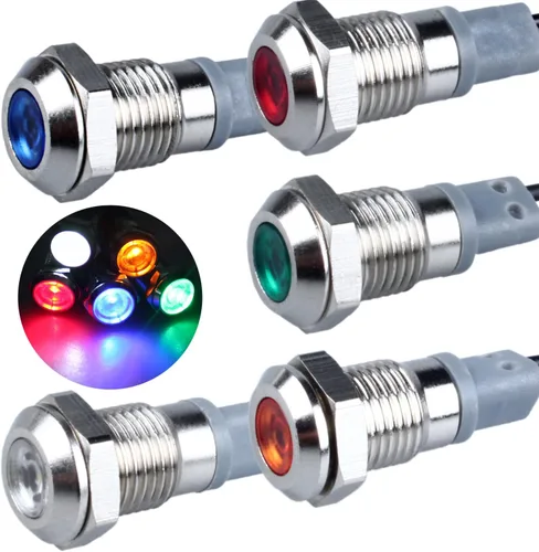 Vista 20 de 5 piezas 6mm 110V-220VAC Luz indicadora LED metálica Montaje de orificio 1/4" 20mA Ahorro de energía Señal impermeable IP67 con cable