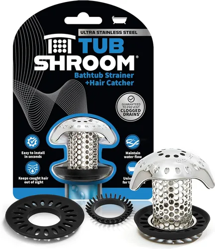 Vista 8 de TubShroom Protector de drenaje de acero inoxidable, colador para baño y ducha, color negro mate, paquete de 1