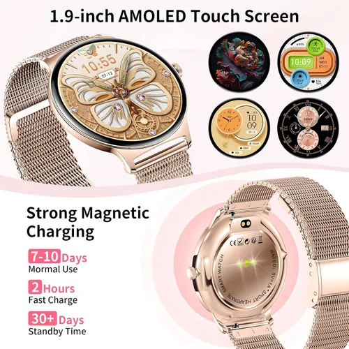 Vista 6 de Reloj inteligente para mujer (2 bandas), pantalla de seguimiento de actividad física HD con función de llamada, impermeable IP68, más de 100 modos