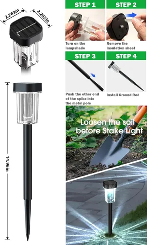 Vista 5 de Luces solares para caminos al aire libre, 12 unidades de luces solares impermeables para jardín