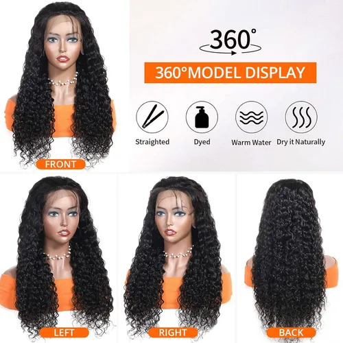 Vista 3 de AISI Pelucas de cabello humano ondulado profundo con encaje frontal de 13 x 4, densidad del 180 %, pelucas de cabello humano rizado para mujeres