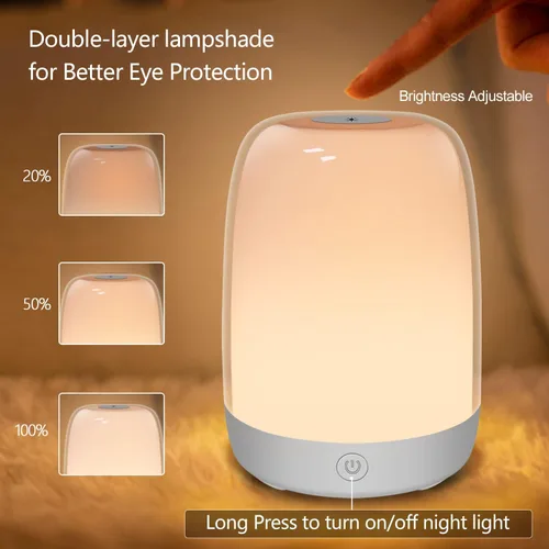 Vista 2 de Luz de guardería para niños, luz nocturna de bebé con luz cálida regulable y 5 luces que cambian de color, lámpara recargable USB para lactancia