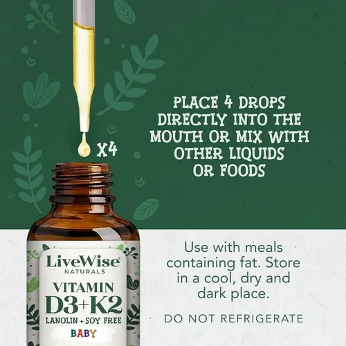 Vista 8 de Vitamina D3 y Vitamina K2 Gotas Líquidas. Bebé Vitamina D Gotas para Bebés con Vitamina K para una absorción óptima. Suplemento de vitamina D3 K2