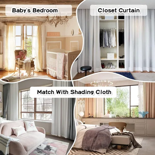 Vista 8 de MYSKY HOME Cortinas rosas de 84 pulgadas de largo para dormitorio, paneles de ventana con pompones, cortinas traslúcidas blancas de 84 pulgadas