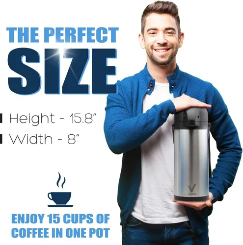 Vista 7 de Jarra de café Airpot de 85 onzas (2.5L) con bomba, dispensador de café aislado de acero inoxidable, jarras de café para mantener caliente/frío