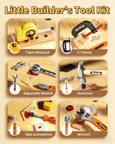 Vista 2 de Eohemeral - Juego de herramientas para niños de 36 piezas, juguetes de construcción para niños pequeños con cinturón y taladro electrónico