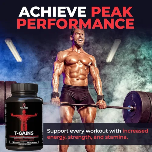 Vista 3 de Refuerzo anabólico y constructor muscular, suplemento de testosterona T-GAINS para hombres, refuerzo de prueba TRT y bloqueador de estrógeno