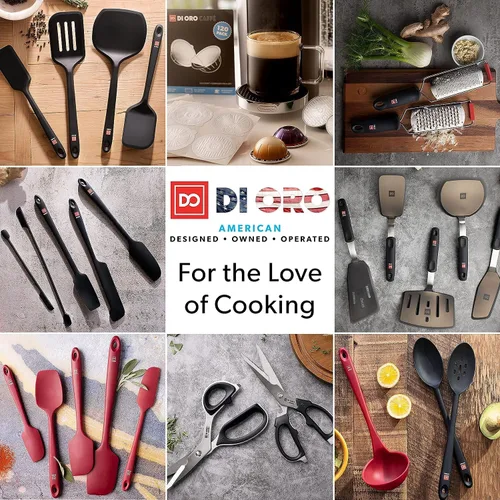 Vista 8 de DI ORO - Cucharón de silicona – Cucharón de sopa para cocinar y servir resistente al calor – Cucharón de sopa de cocina antiadherente grande seguro