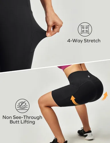 Vista 3 de Ewedoos Biker Shorts Women Tummy Control Workout Shorts with 3 Pockets High Waisted Compression Gym Running Yoga Shorts Women