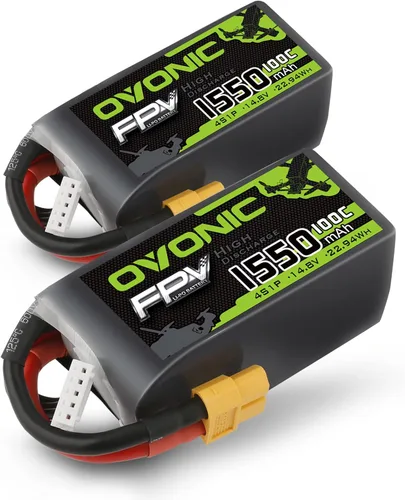 Vista 8 de OVONIC Batería Lipo 4s 100C 1550mAh 14.8V con Conector XT60 para RC FPV Racing Drone Quadcopter