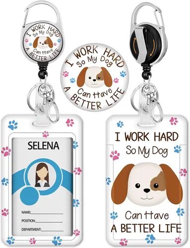 Vista 29 de Portatarjetas con carrete retráctil, funda negra para tarjetas de identificación para niñas con clip de mosquetón, resistente, cubierta protectora